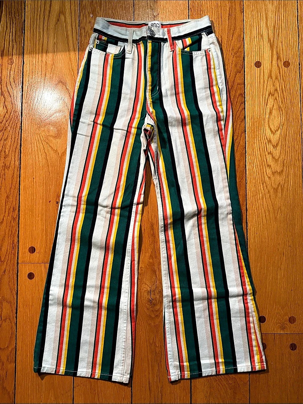BDG Flare Striped Wide Leg Pants White & Green Waist 25